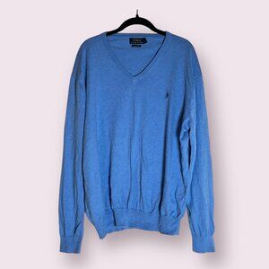 Polo Ralph Lauren Men's Sweater Blue Cardigan V-Neck Size Large Pima Cotton